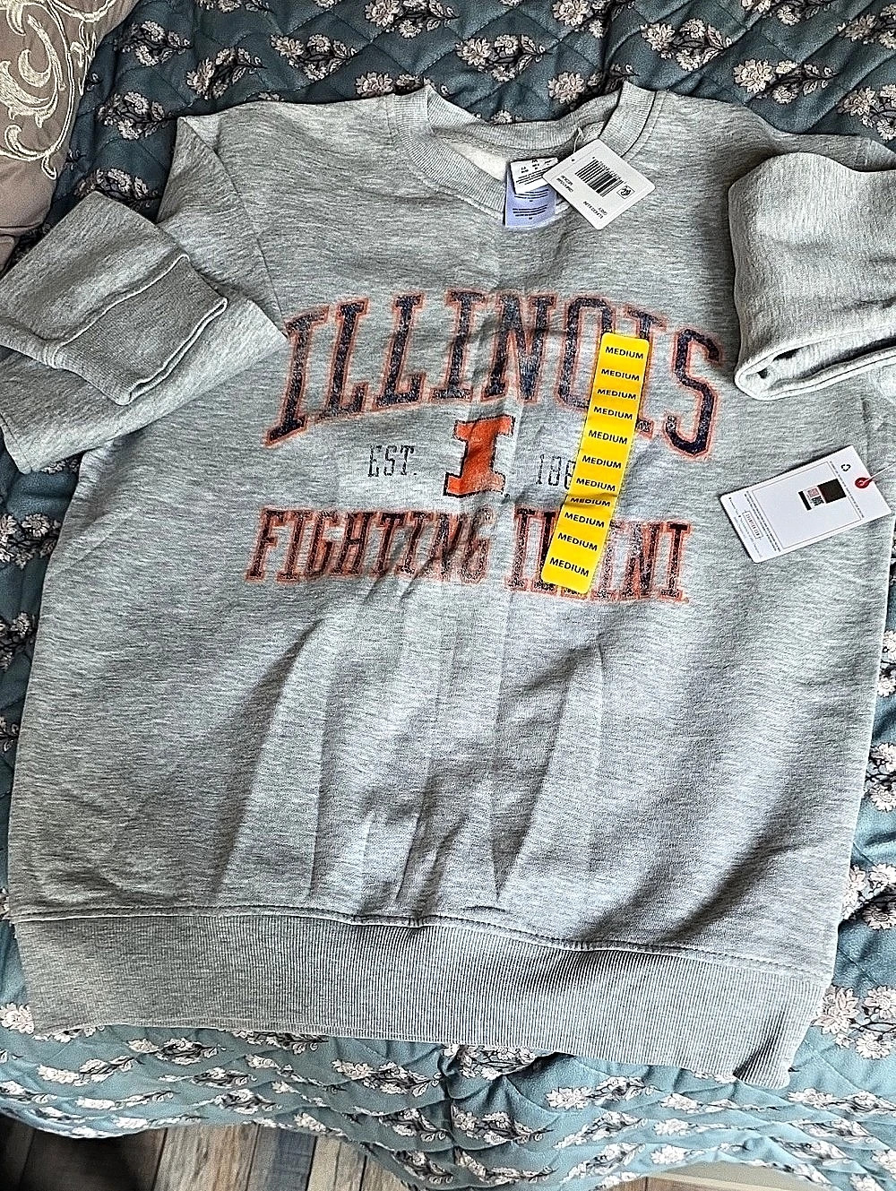 Champion Illinois Fighting Illini Crewneck Sweatshirt Gray & Orange Medium